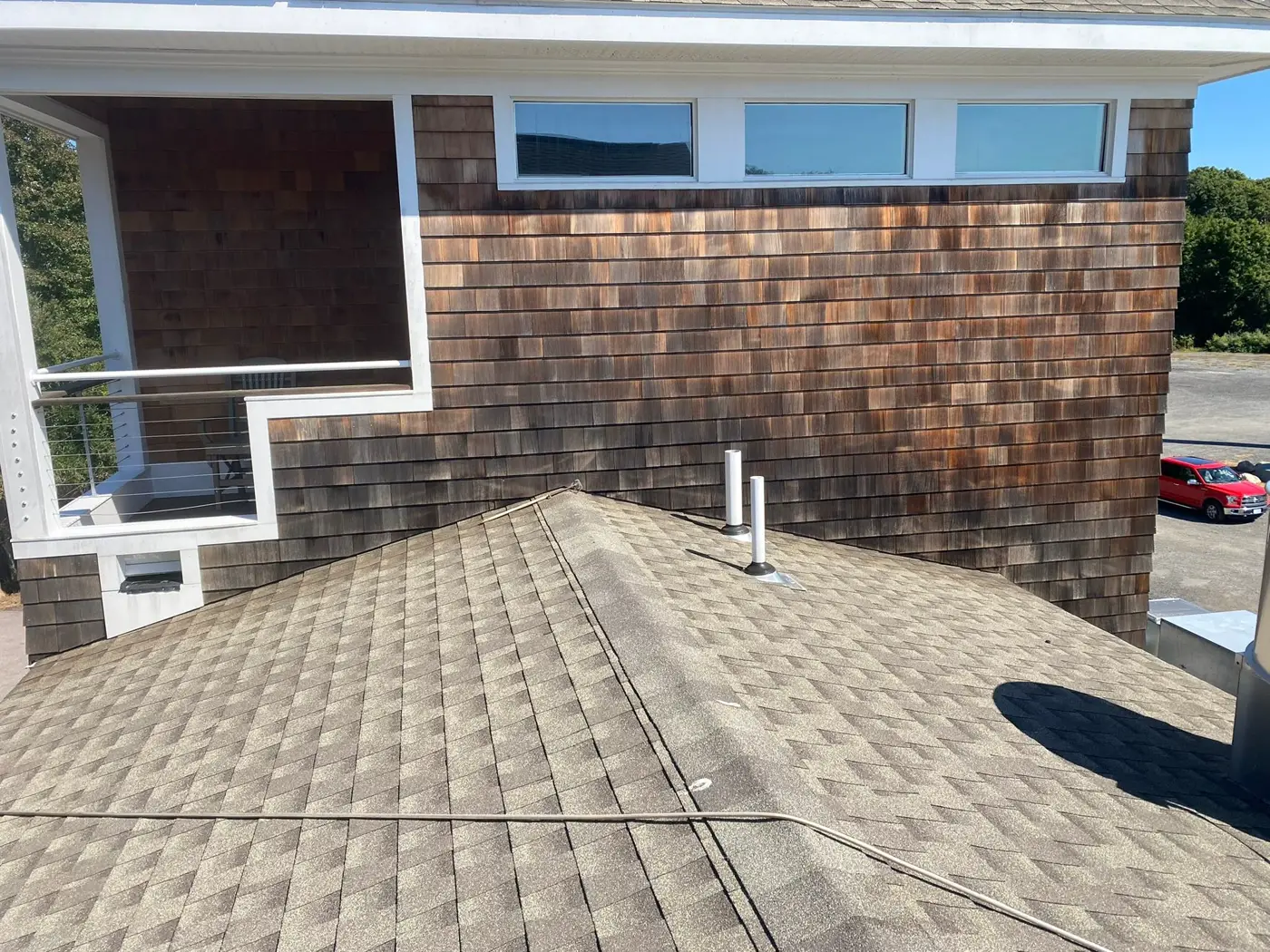 Roof and cedar siding